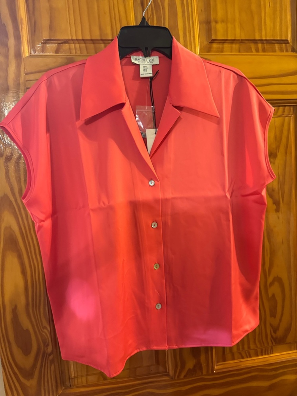 Rachel Zoe Coral-Pink Cap Sleeve Button Down Top